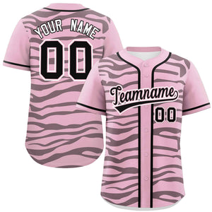 Custom Light Pink Black Zebra Stripes Graffiti Pattern Authentic Baseball Jersey