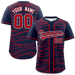 Custom Navy Red Zebra Stripes Graffiti Pattern Authentic Baseball Jersey