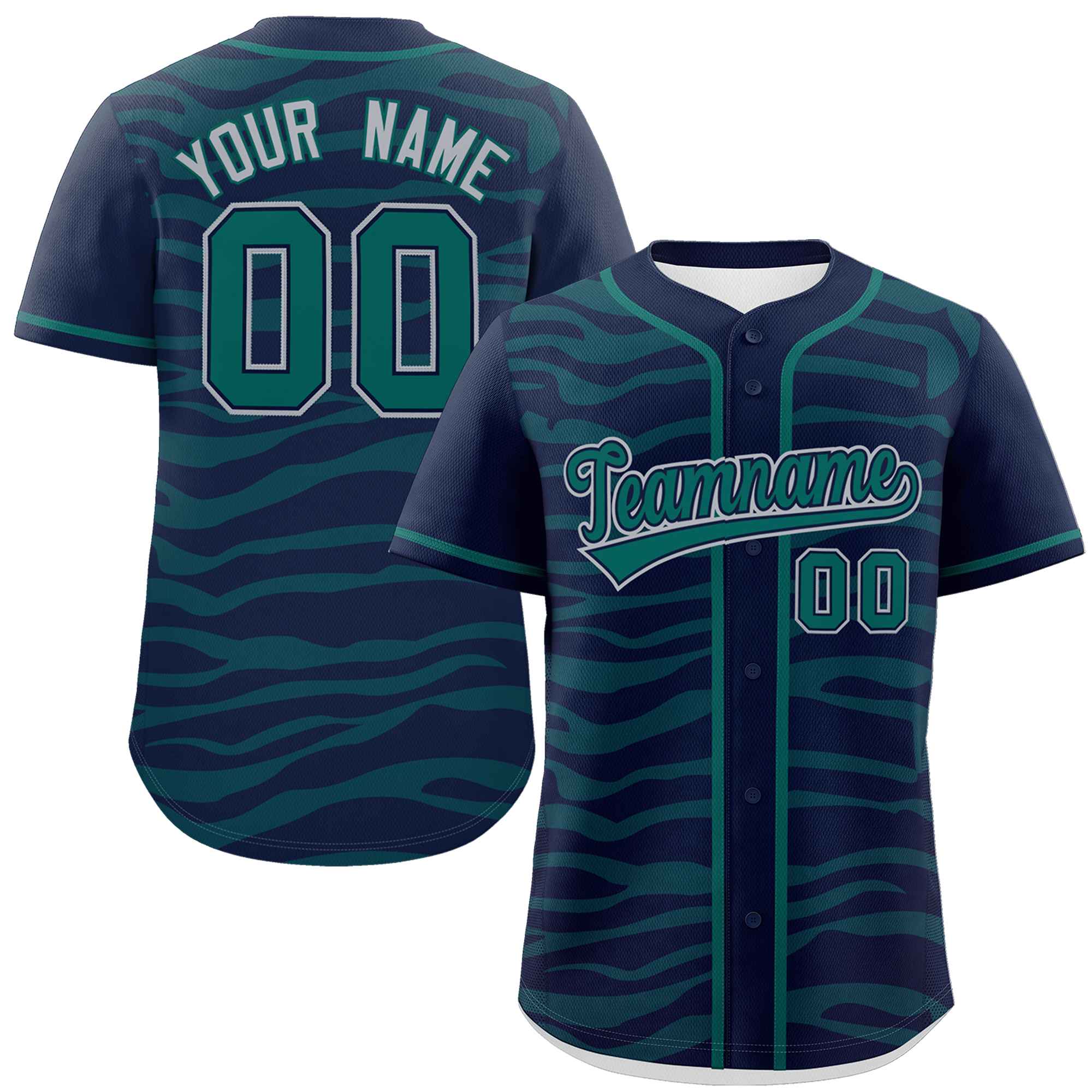 Custom Navy Aqua Zebra Stripes Graffiti Pattern Authentic Baseball Jersey