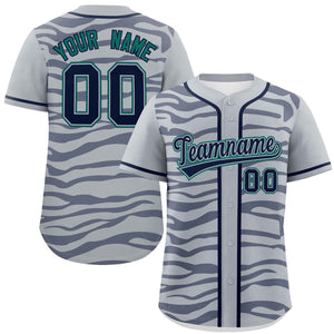 Custom Gray Navy Zebra Stripes Graffiti Pattern Authentic Baseball Jersey