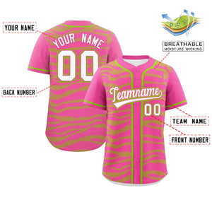 Custom Pink Neon Green Zebra Stripes Graffiti Pattern Authentic Baseball Jersey