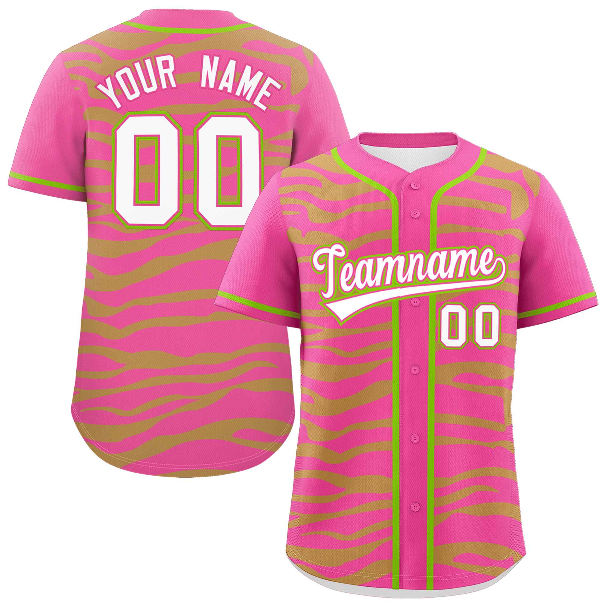 Custom Pink Neon Green Zebra Stripes Graffiti Pattern Authentic Baseball Jersey