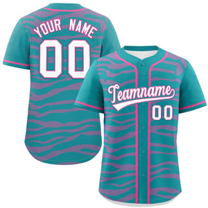 Custom Aqua Pink Zebra Stripes Graffiti Pattern Authentic Baseball Jersey