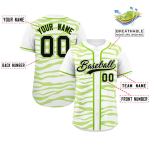 Custom White Neon Green Zebra Stripes Graffiti Pattern Authentic Baseball Jersey