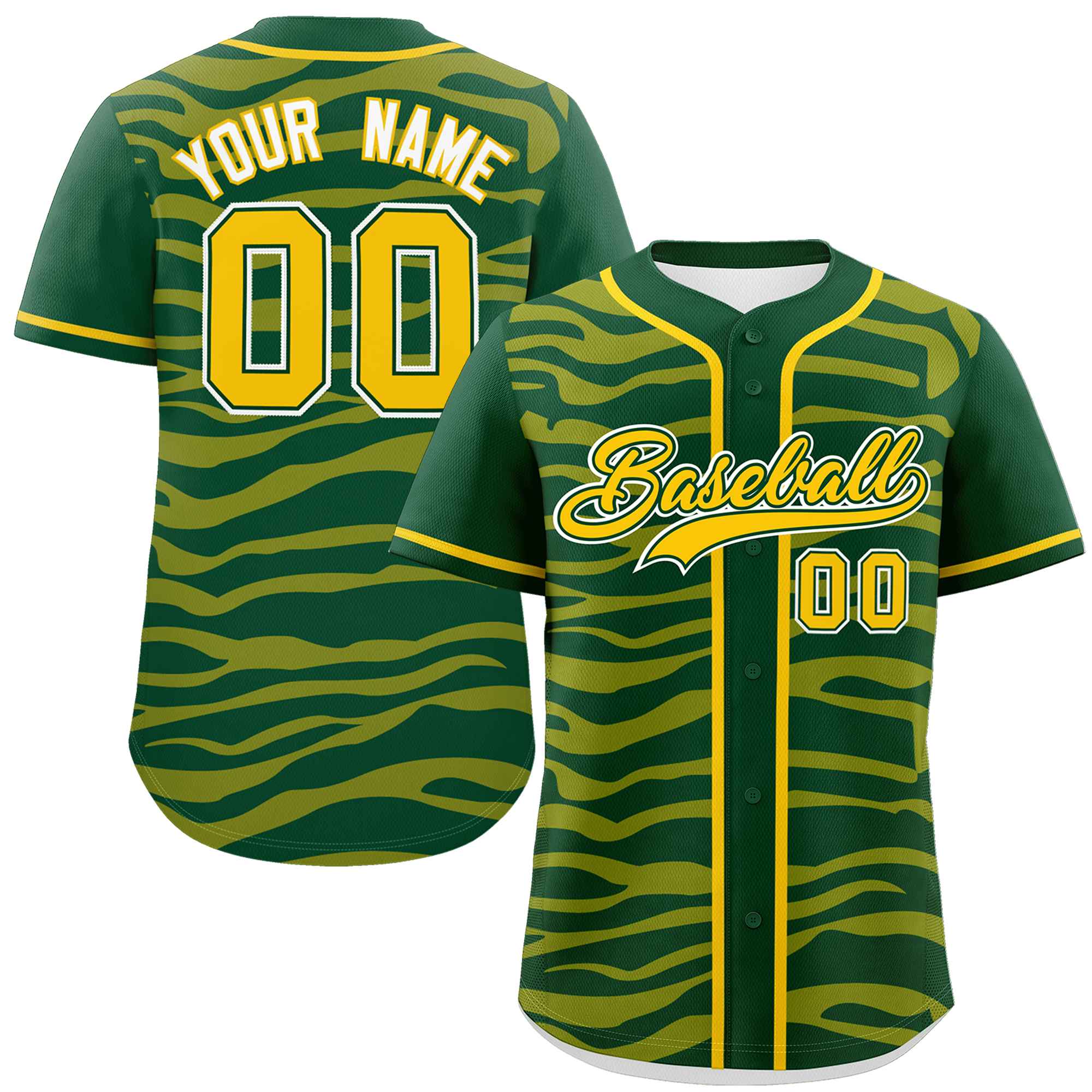 Custom Green Gold Zebra Stripes Graffiti Pattern Authentic Baseball Jersey