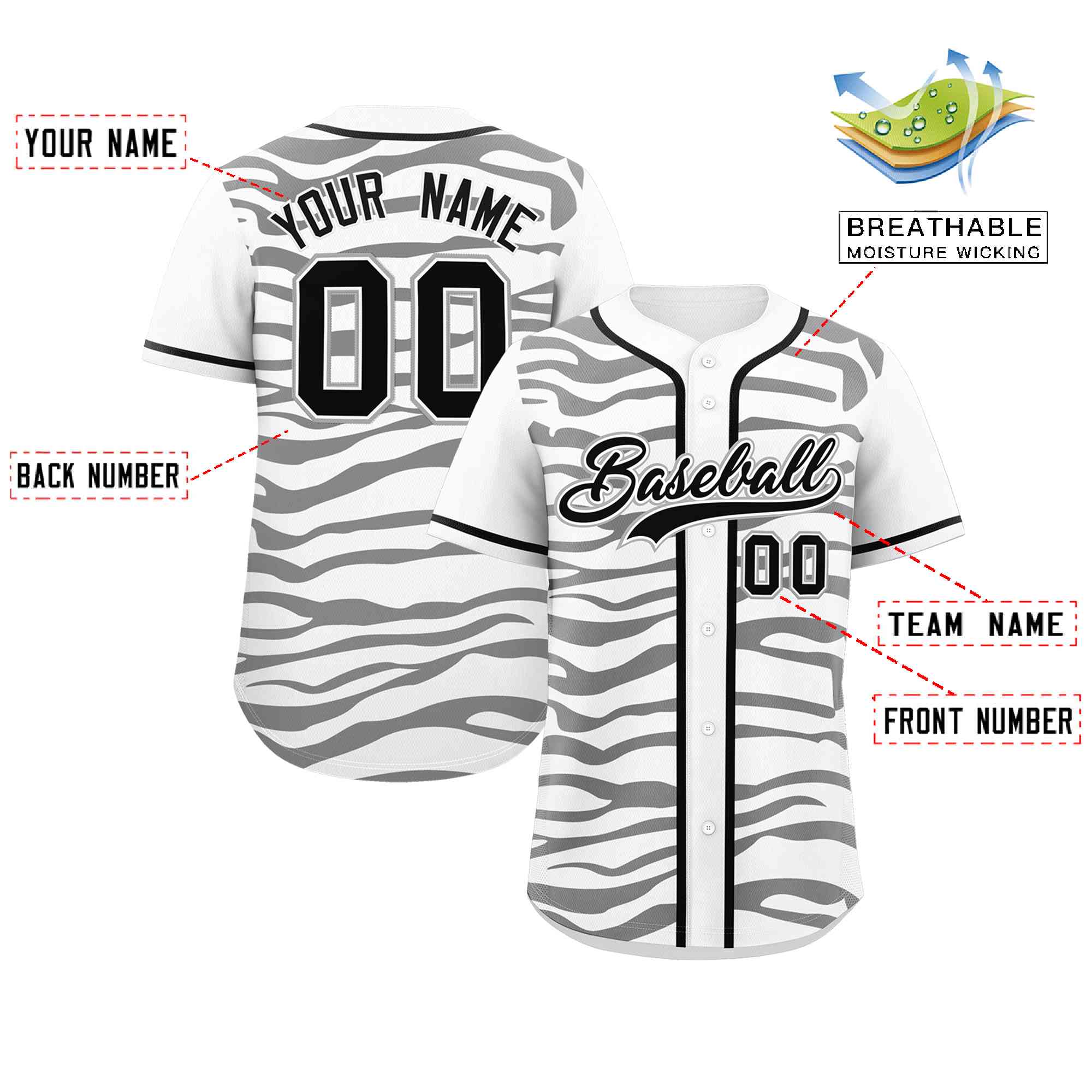 Custom White Black Zebra Stripes Graffiti Pattern Authentic Baseball Jersey