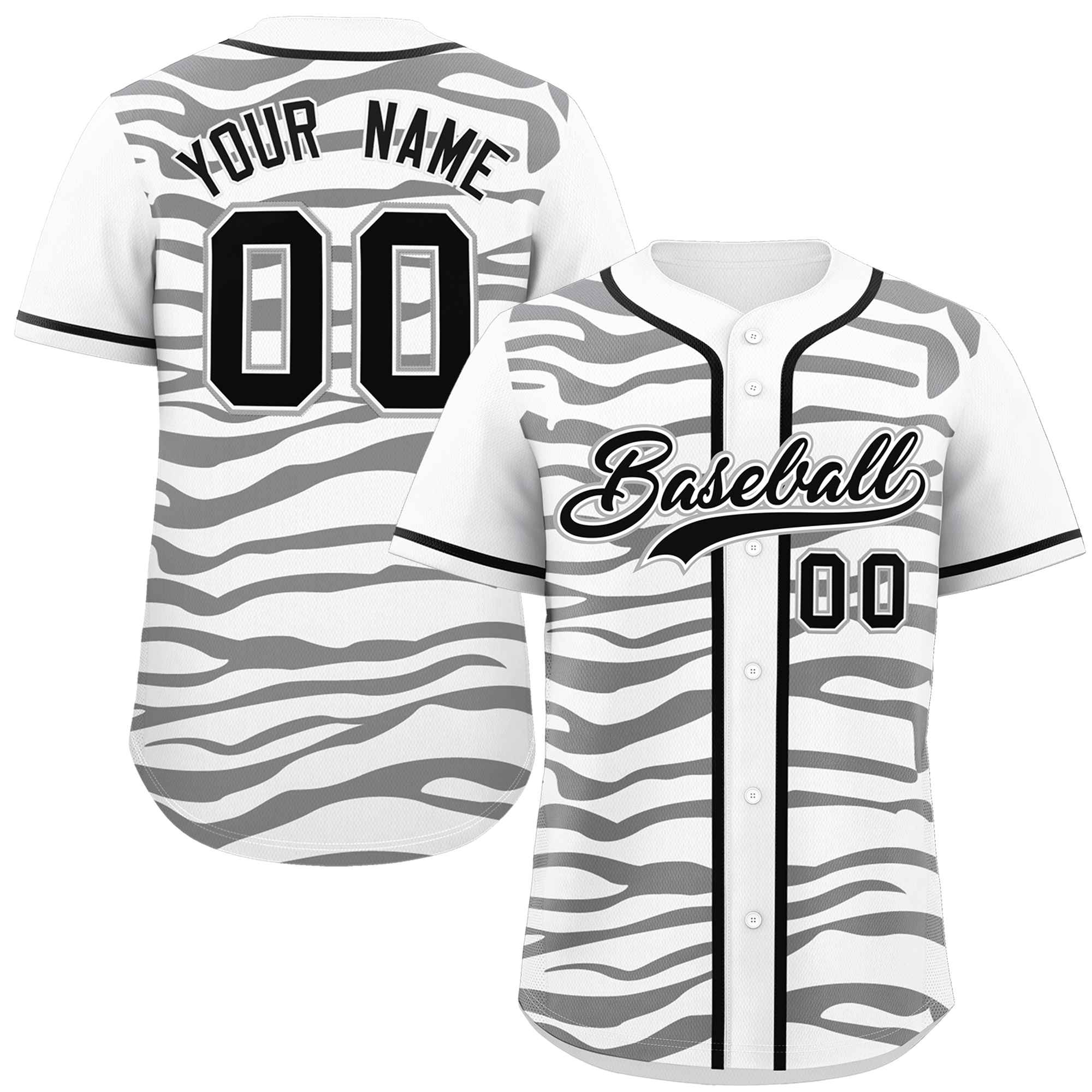 Custom White Black Zebra Stripes Graffiti Pattern Authentic Baseball Jersey