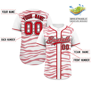 Custom White Red Zebra Stripes Graffiti Pattern Authentic Baseball Jersey