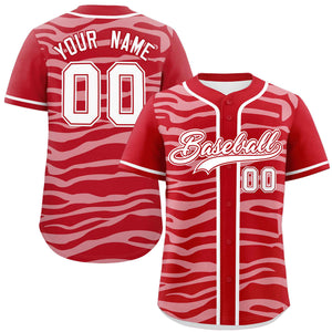 Custom Red White Zebra Stripes Graffiti Pattern Authentic Baseball Jersey