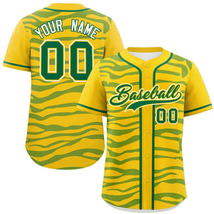 Custom Gold Kelly Green Zebra Stripes Graffiti Pattern Authentic Baseball Jersey