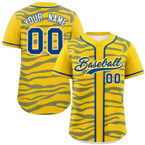 Custom Gold Royal Zebra Stripes Graffiti Pattern Authentic Baseball Jersey