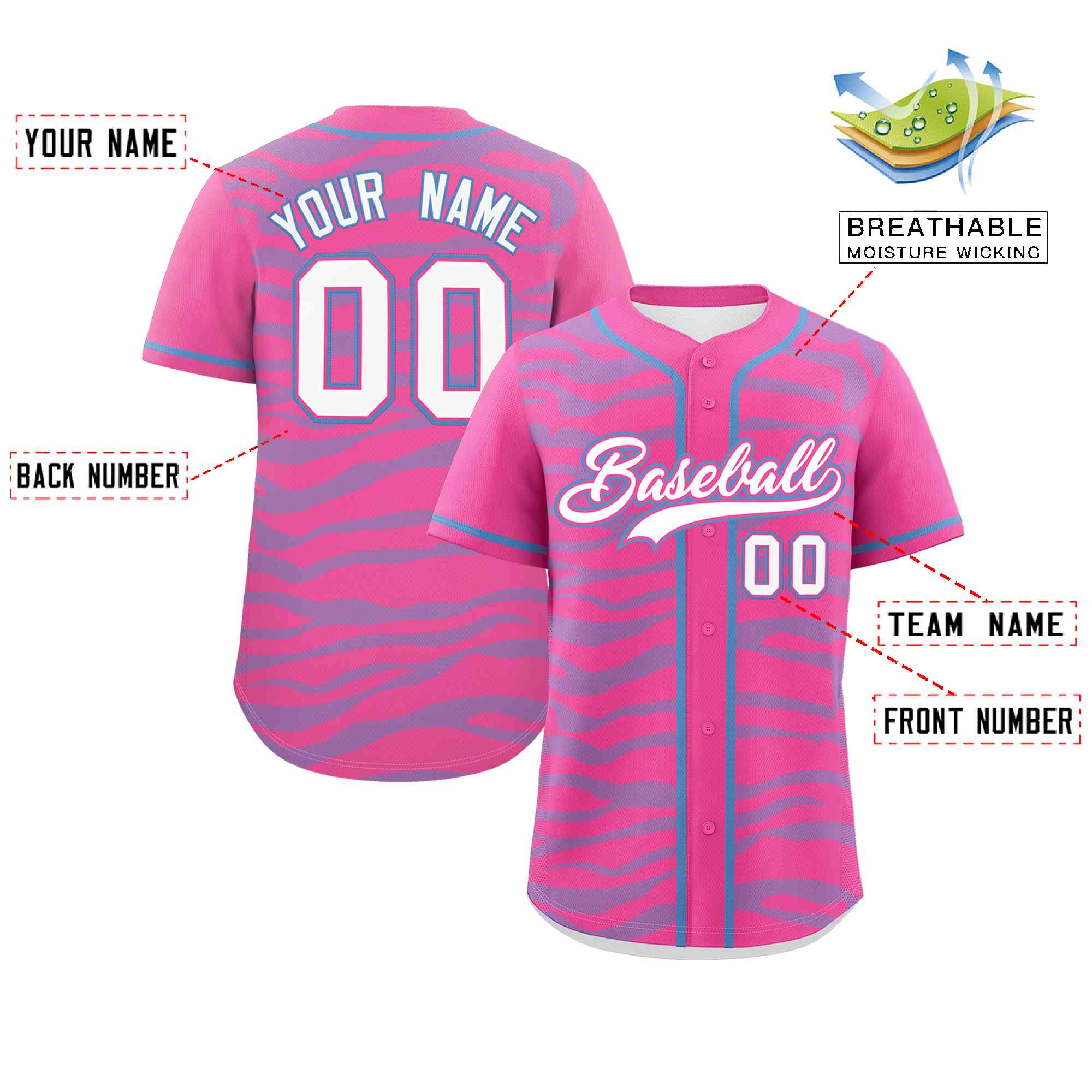 Custom Pink Powder Blue Zebra Stripes Graffiti Pattern Authentic Baseball Jersey