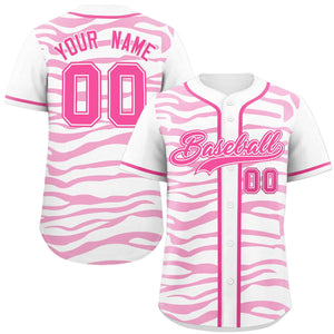 Custom White Pink Zebra Stripes Graffiti Pattern Authentic Baseball Jersey