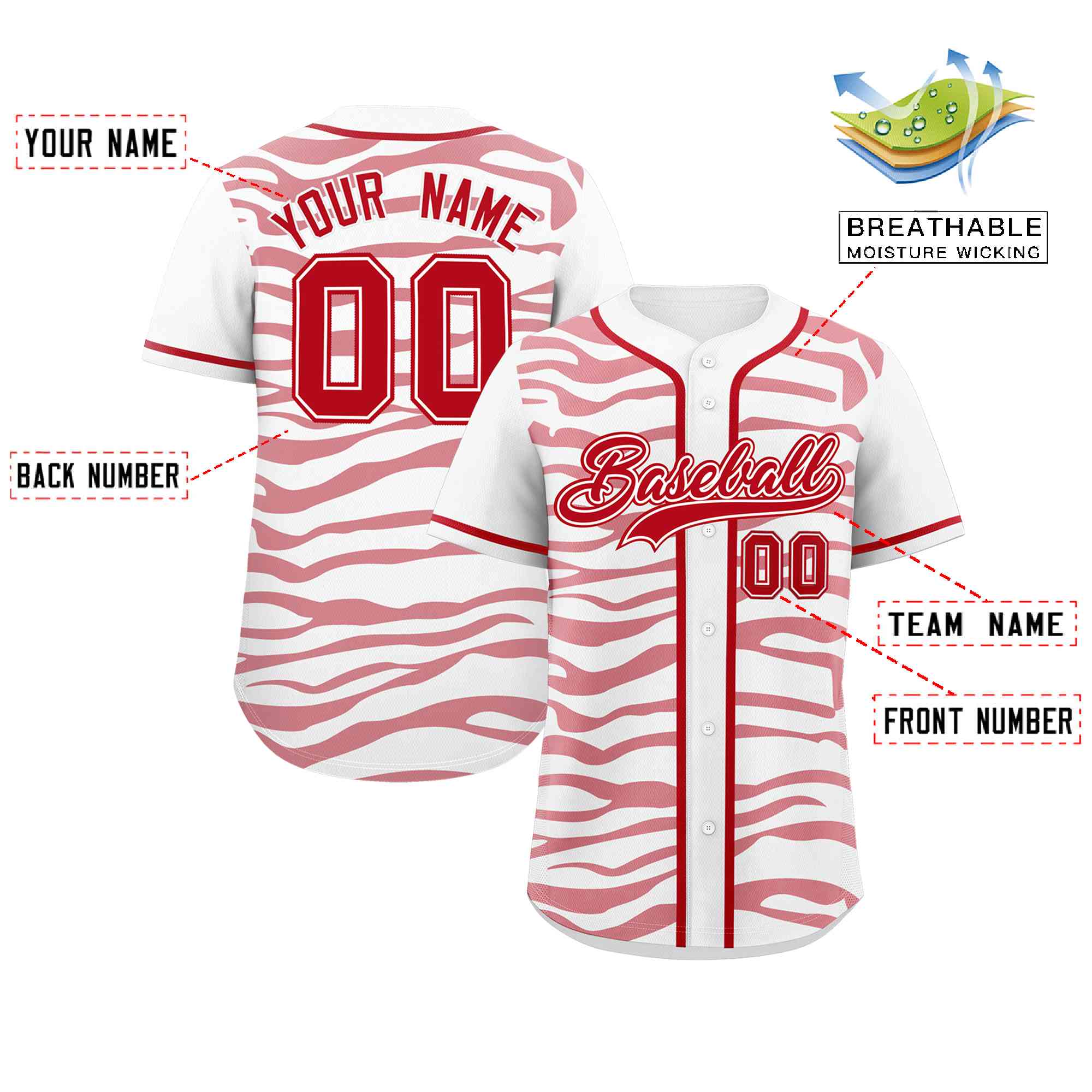 Custom White Red Zebra Stripes Graffiti Pattern Authentic Baseball Jersey