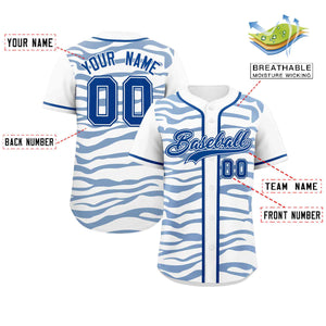 Custom White Royal Zebra Stripes Graffiti Pattern Authentic Baseball Jersey