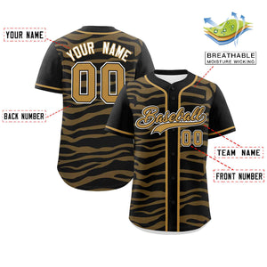 Custom Black Old Gold Zebra Stripes Graffiti Pattern Authentic Baseball Jersey