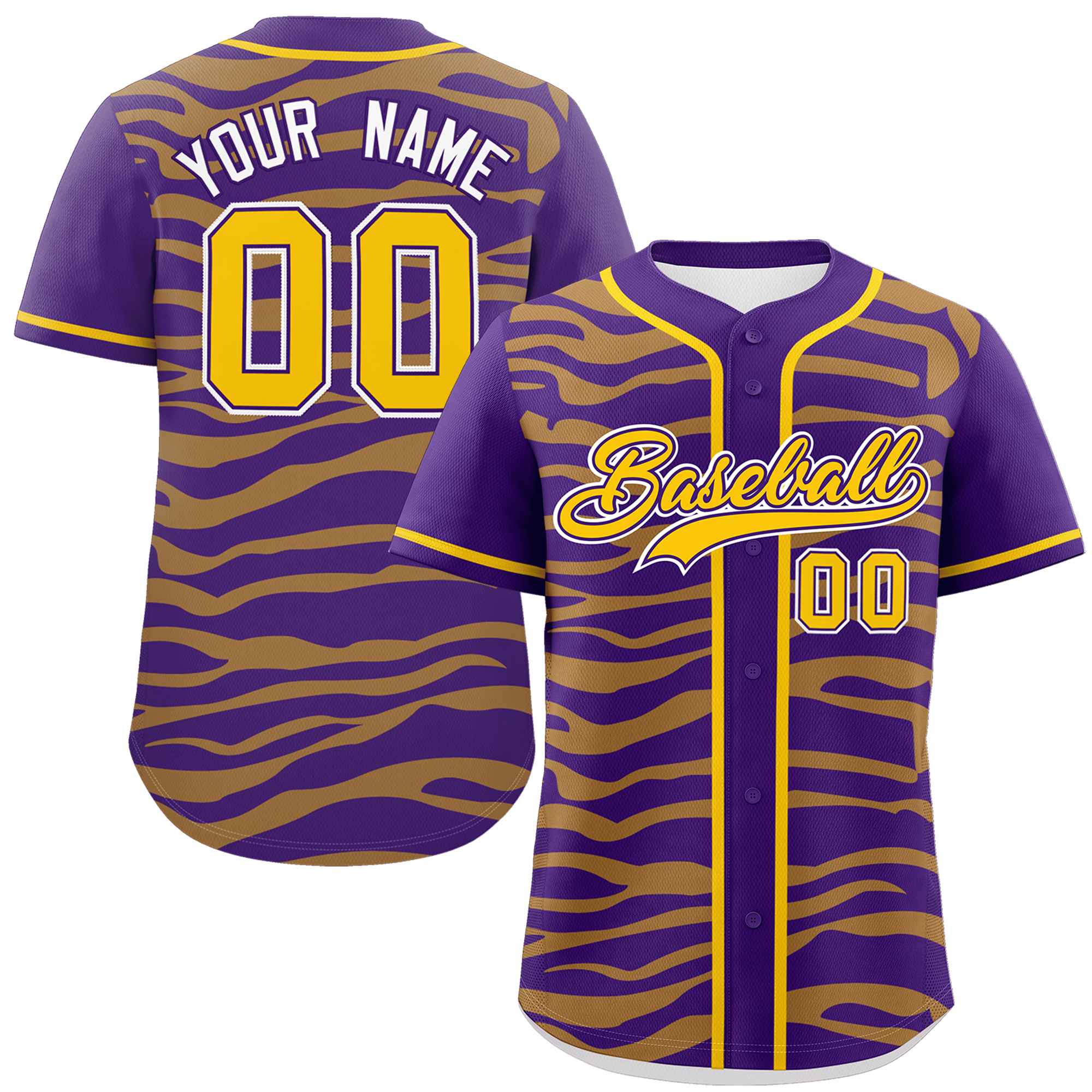 Custom Purple Gold Zebra Stripes Graffiti Pattern Authentic Baseball Jersey