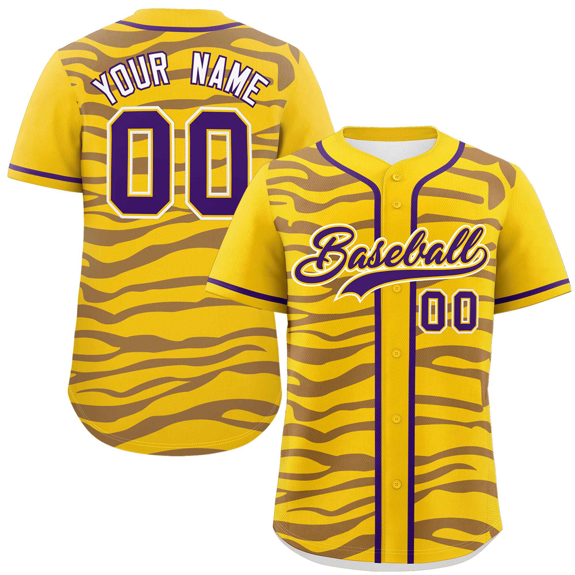 Custom Gold Purple Zebra Stripes Graffiti Pattern Authentic Baseball Jersey