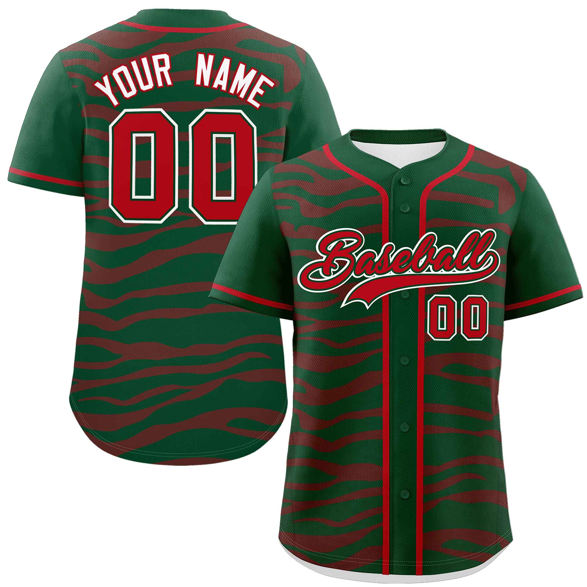 Custom Green Red Zebra Stripes Graffiti Pattern Authentic Baseball Jersey