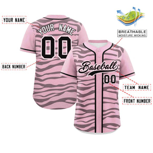 Custom Light Pink Black Zebra Stripes Graffiti Pattern Authentic Baseball Jersey