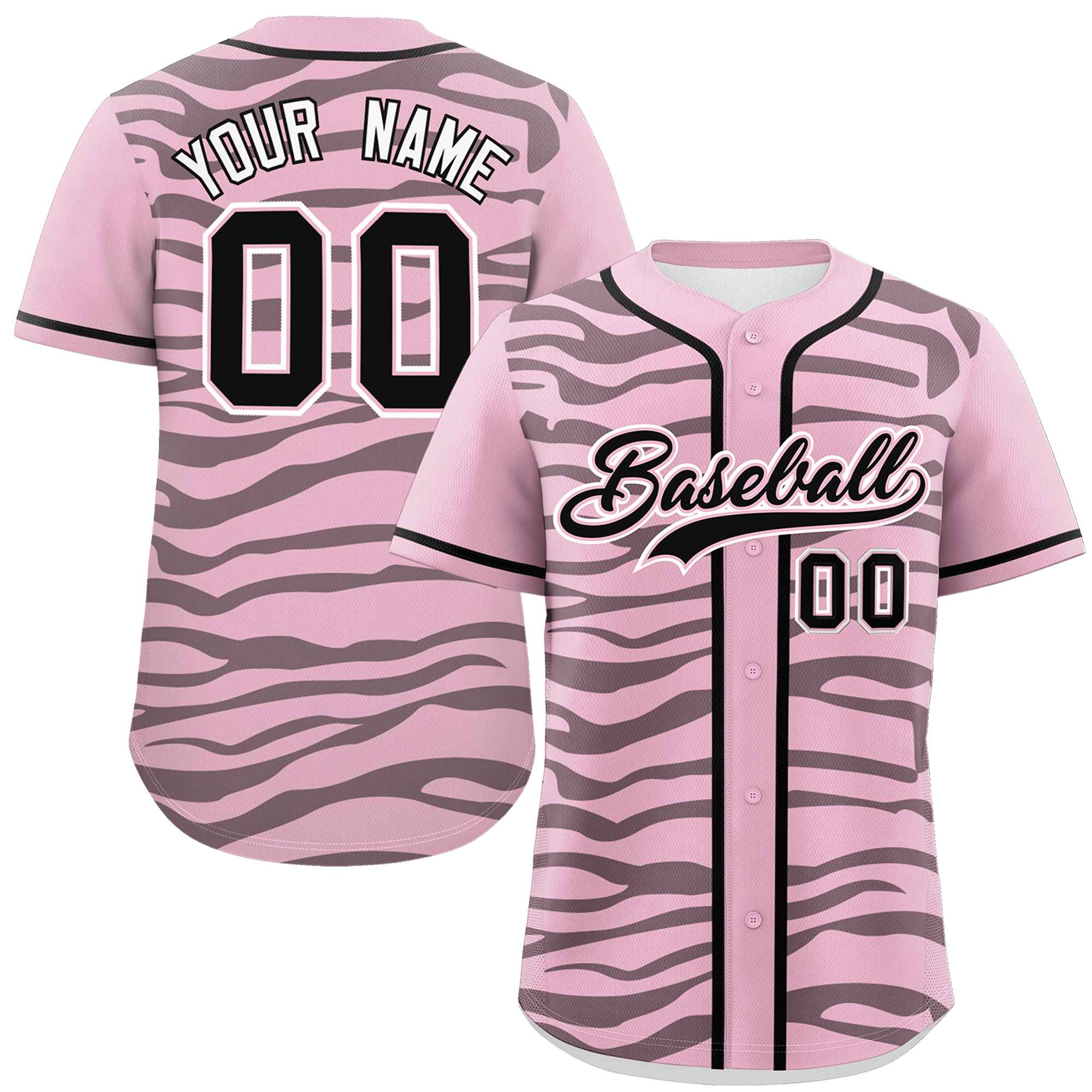 Custom Light Pink Black Zebra Stripes Graffiti Pattern Authentic Baseball Jersey