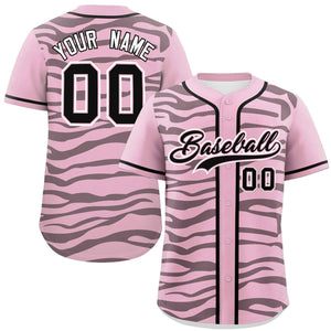 Custom Light Pink Black Zebra Stripes Graffiti Pattern Authentic Baseball Jersey