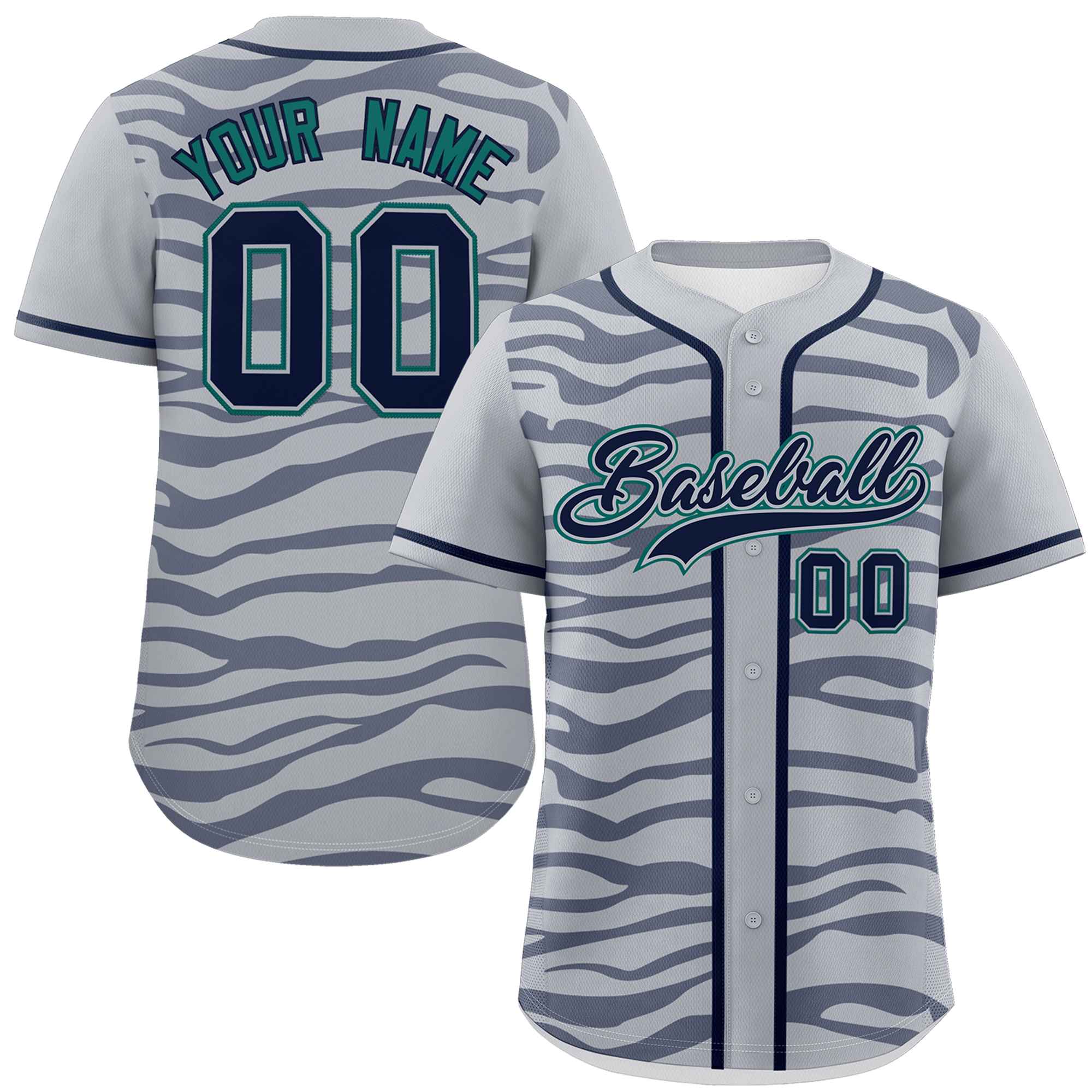 Custom Gray Navy Zebra Stripes Graffiti Pattern Authentic Baseball Jersey