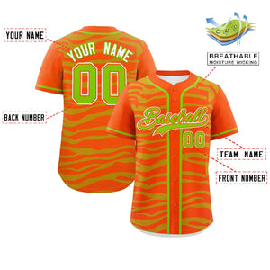 Custom Orange Neon Green Zebra Stripes Graffiti Pattern Authentic Baseball Jersey