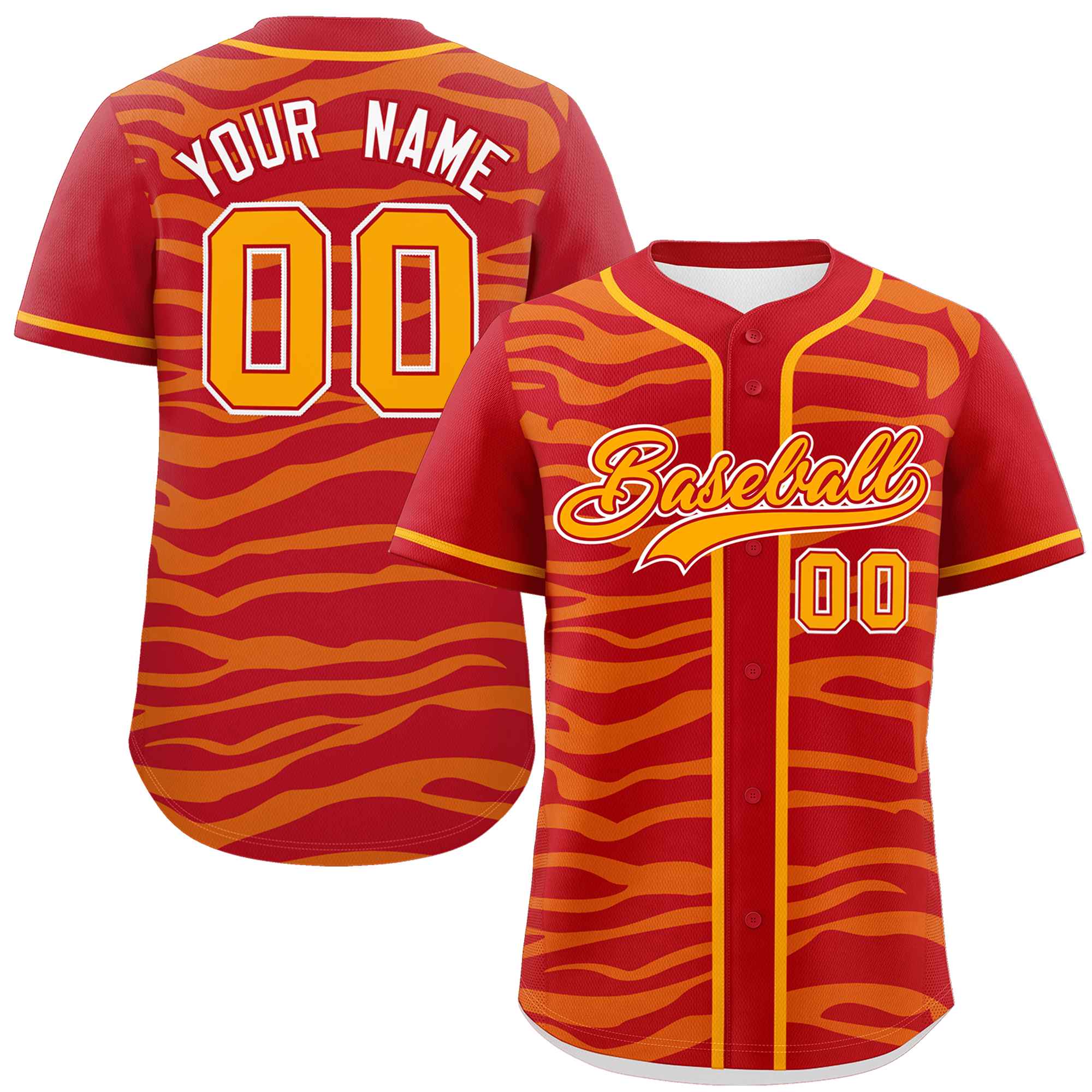 Custom Red Yellow Zebra Stripes Graffiti Pattern Authentic Baseball Jersey