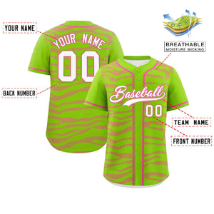 Custom Neon Green Pink Zebra Stripes Graffiti Pattern Authentic Baseball Jersey