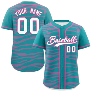 Custom Aqua Pink Zebra Stripes Graffiti Pattern Authentic Baseball Jersey