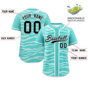 Custom Aqua White Zebra Stripes Graffiti Pattern Authentic Baseball Jersey