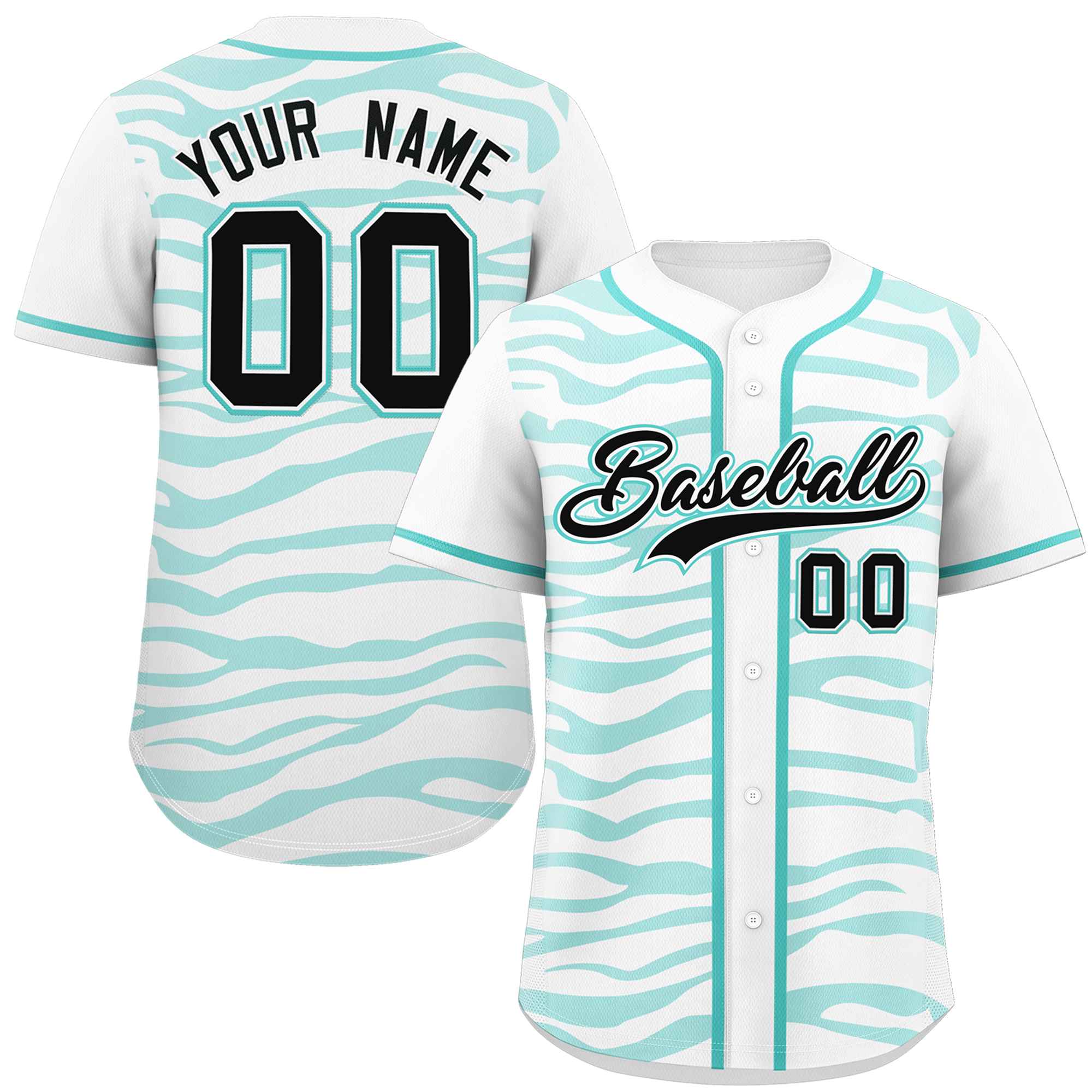 Custom White Aqua Zebra Stripes Graffiti Pattern Authentic Baseball Jersey