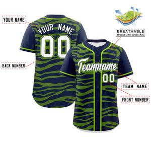 Custom Navy Neon Green Zebra Stripes Graffiti Pattern Authentic Baseball Jersey