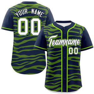 Custom Navy Neon Green Zebra Stripes Graffiti Pattern Authentic Baseball Jersey