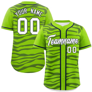 Custom Neon Green Navy Zebra Stripes Graffiti Pattern Authentic Baseball Jersey