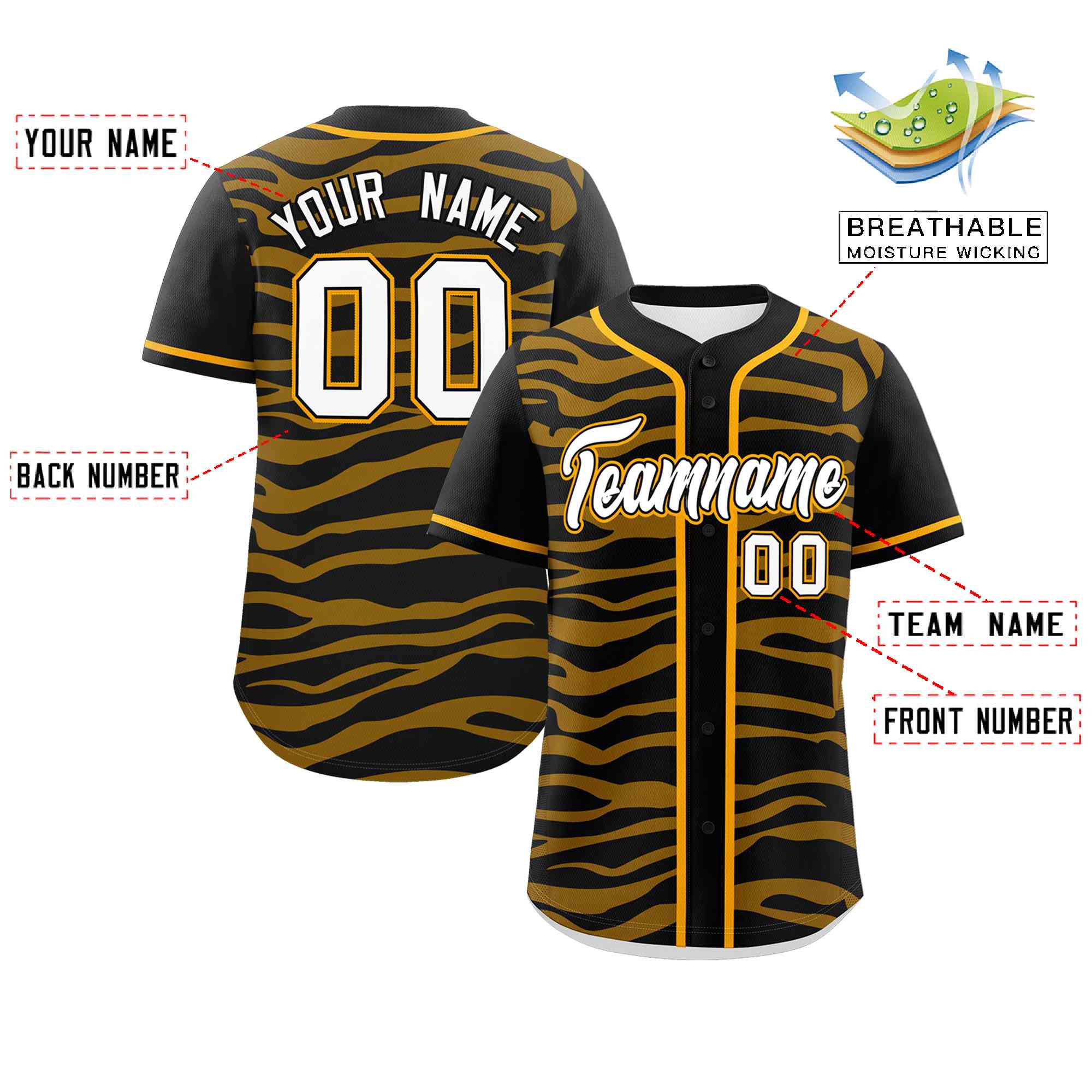 Custom Black Yellow Zebra Stripes Graffiti Pattern Authentic Baseball Jersey