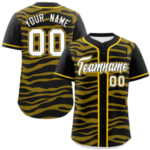 Custom Black Gold Zebra Stripes Graffiti Pattern Authentic Baseball Jersey