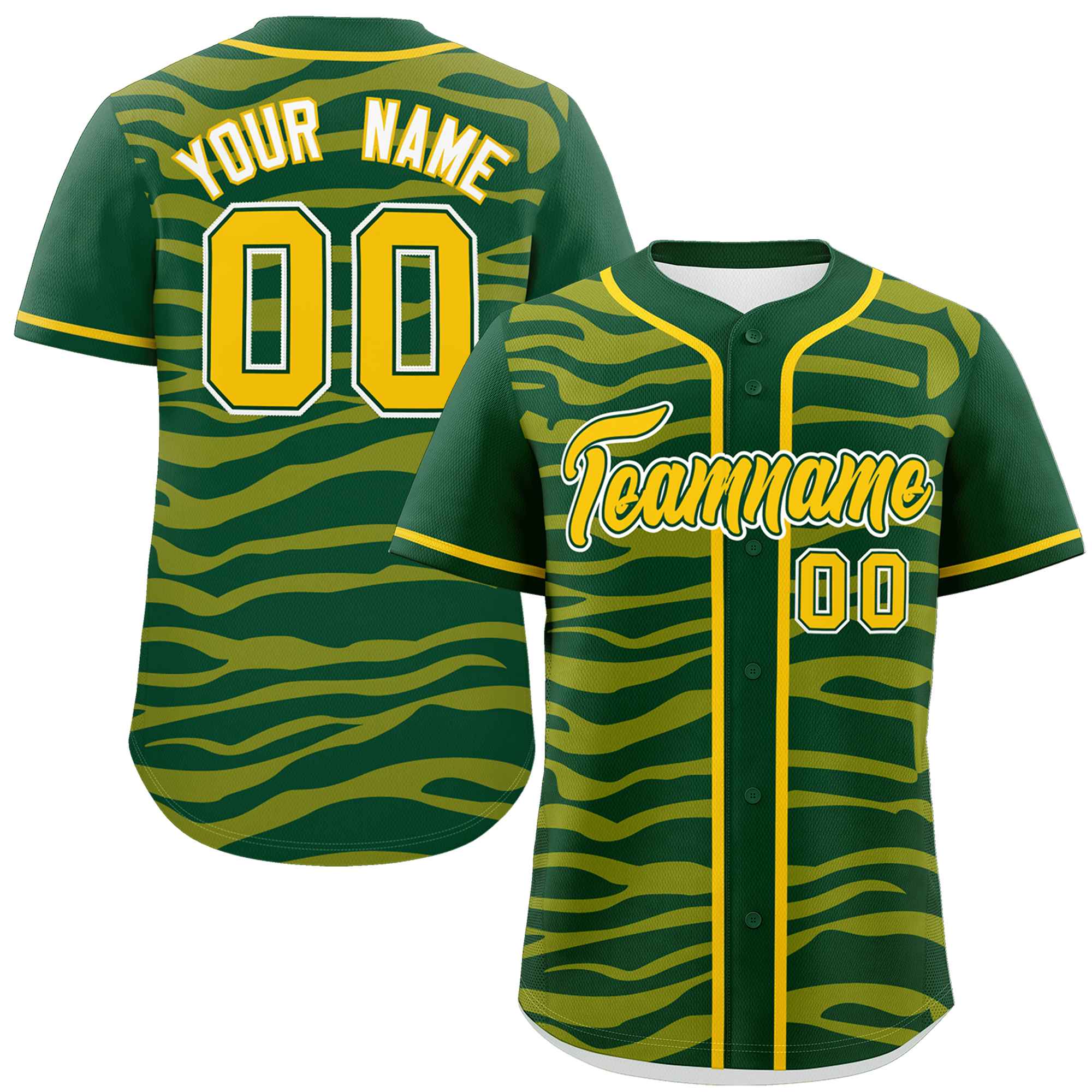 Custom Green Gold Zebra Stripes Graffiti Pattern Authentic Baseball Jersey