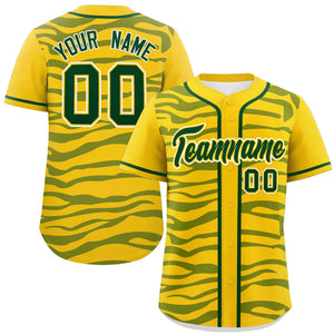 Custom Gold Green Zebra Stripes Graffiti Pattern Authentic Baseball Jersey