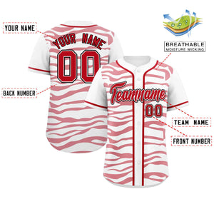 Custom White Red Zebra Stripes Graffiti Pattern Authentic Baseball Jersey