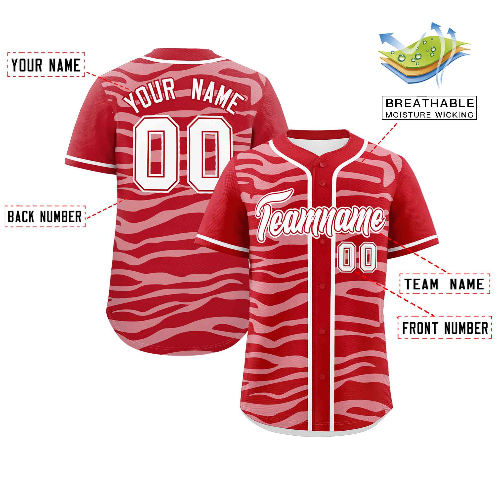 Custom Red White Zebra Stripes Graffiti Pattern Authentic Baseball Jersey