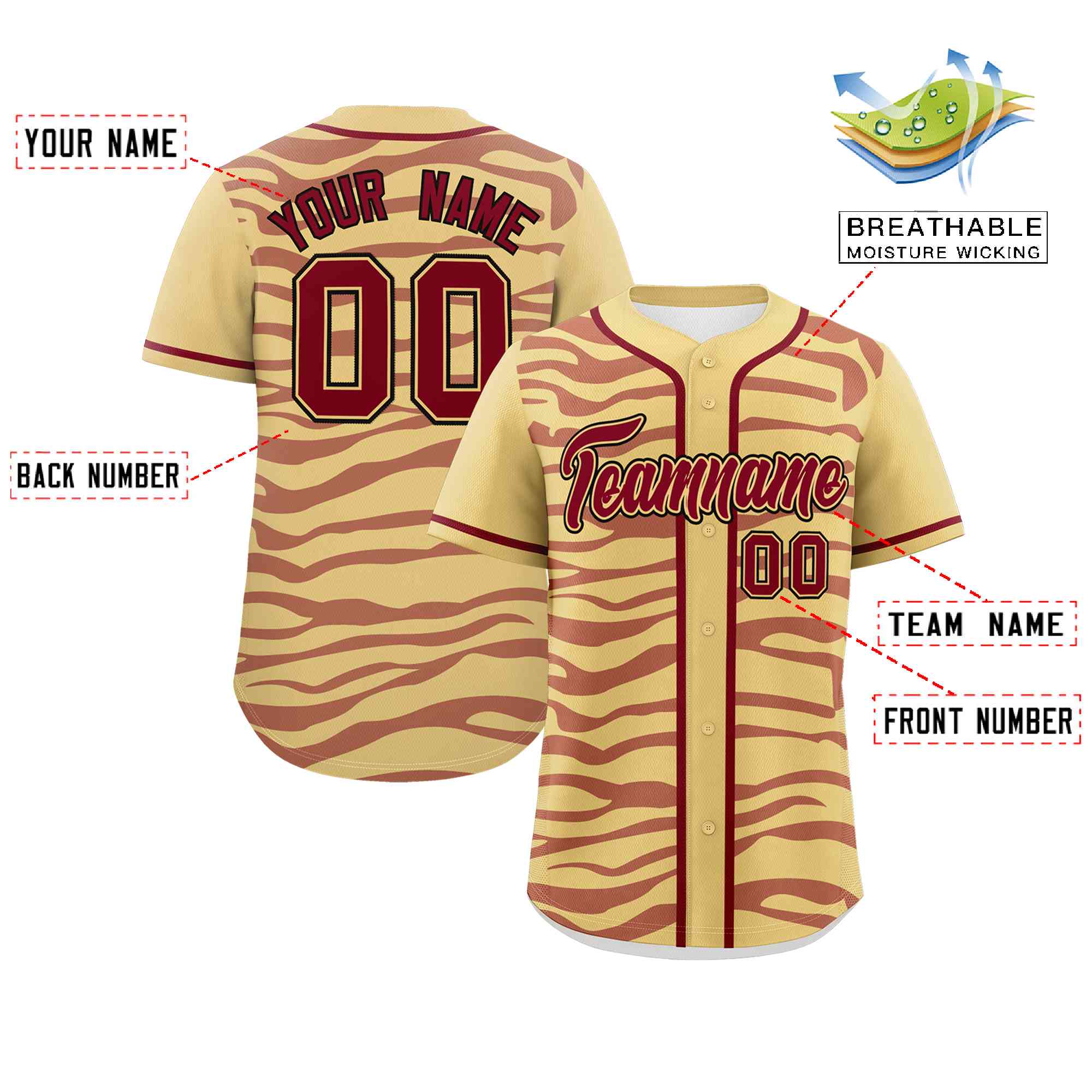 Custom Khaki Crimson Zebra Stripes Graffiti Pattern Authentic Baseball Jersey