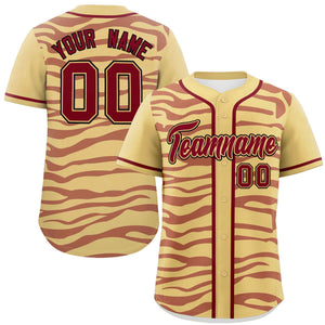 Custom Khaki Crimson Zebra Stripes Graffiti Pattern Authentic Baseball Jersey