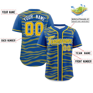 Custom Royal Gold Zebra Stripes Graffiti Pattern Authentic Baseball Jersey