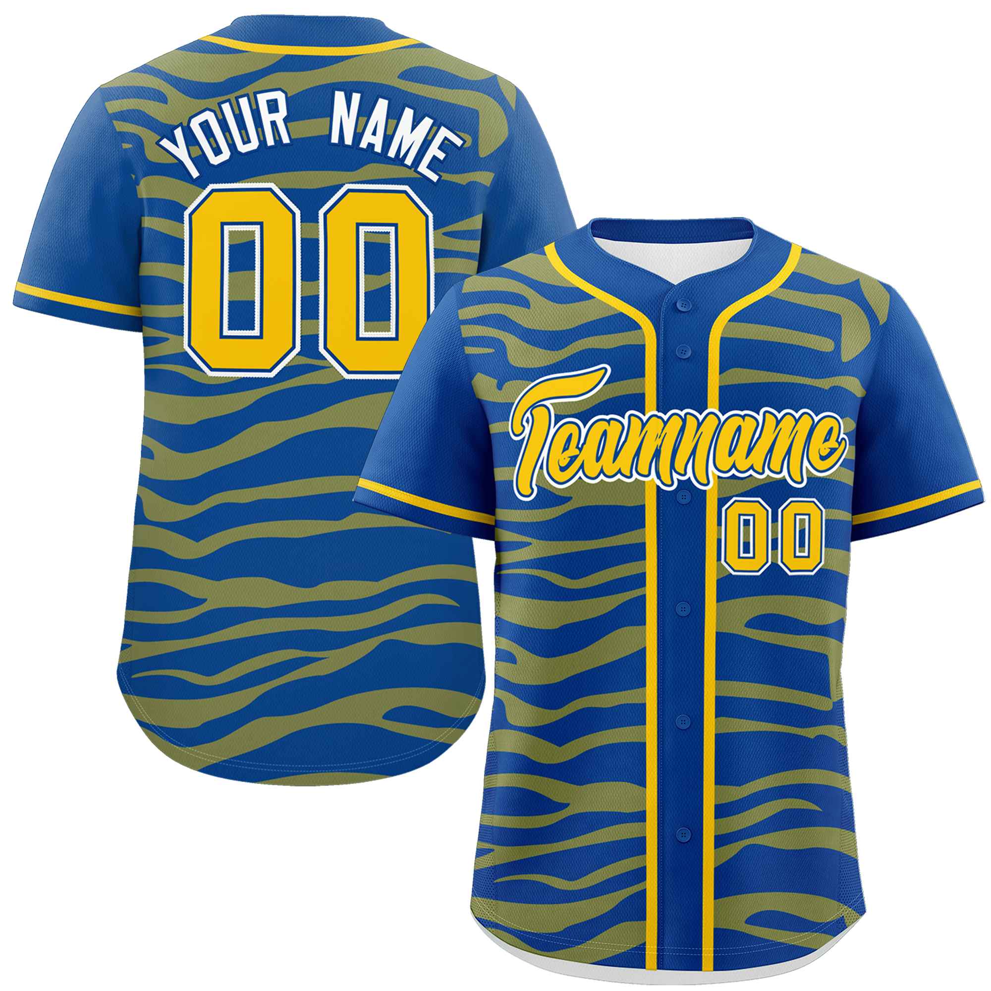 Custom Royal Gold Zebra Stripes Graffiti Pattern Authentic Baseball Jersey