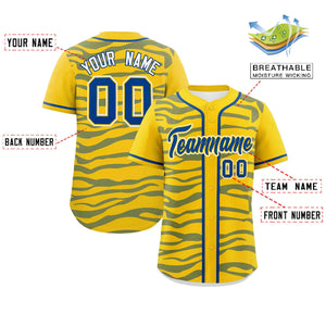 Custom Gold Royal Zebra Stripes Graffiti Pattern Authentic Baseball Jersey