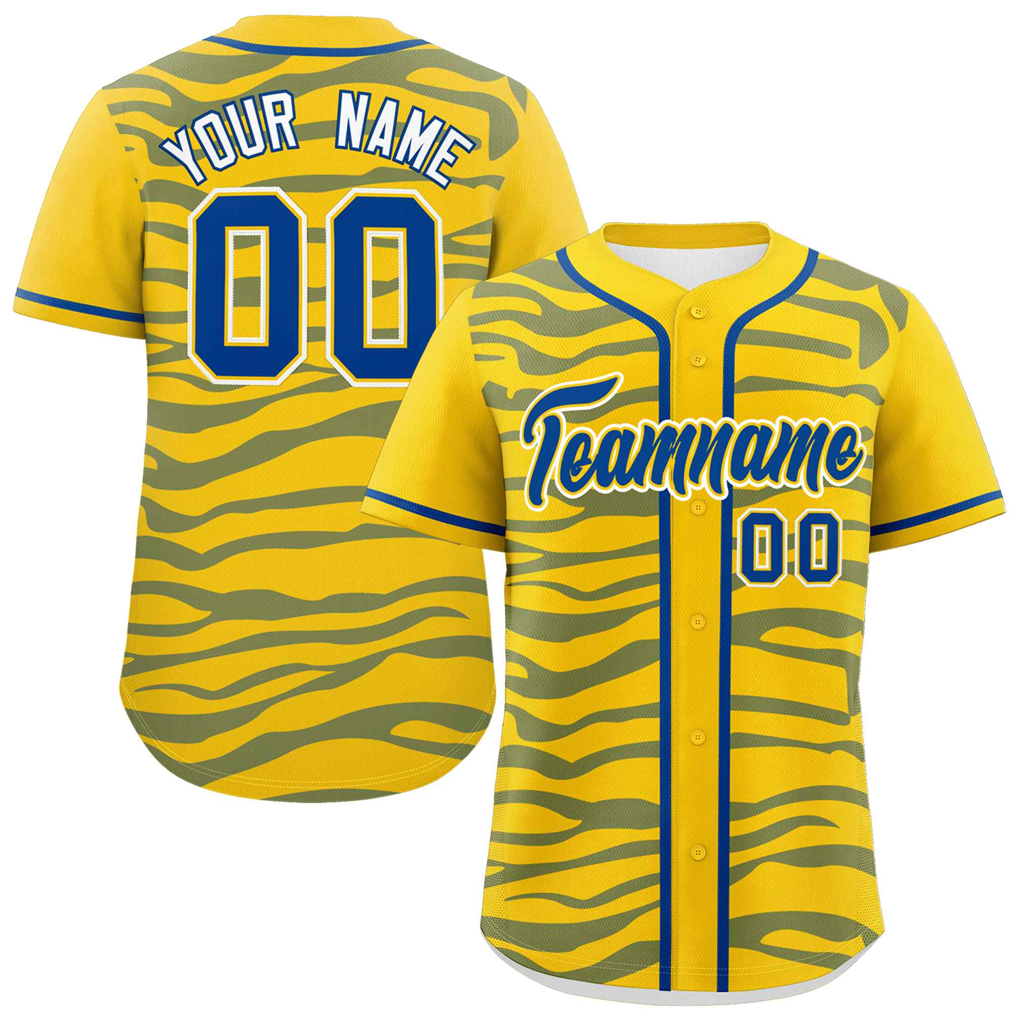 Custom Gold Royal Zebra Stripes Graffiti Pattern Authentic Baseball Jersey