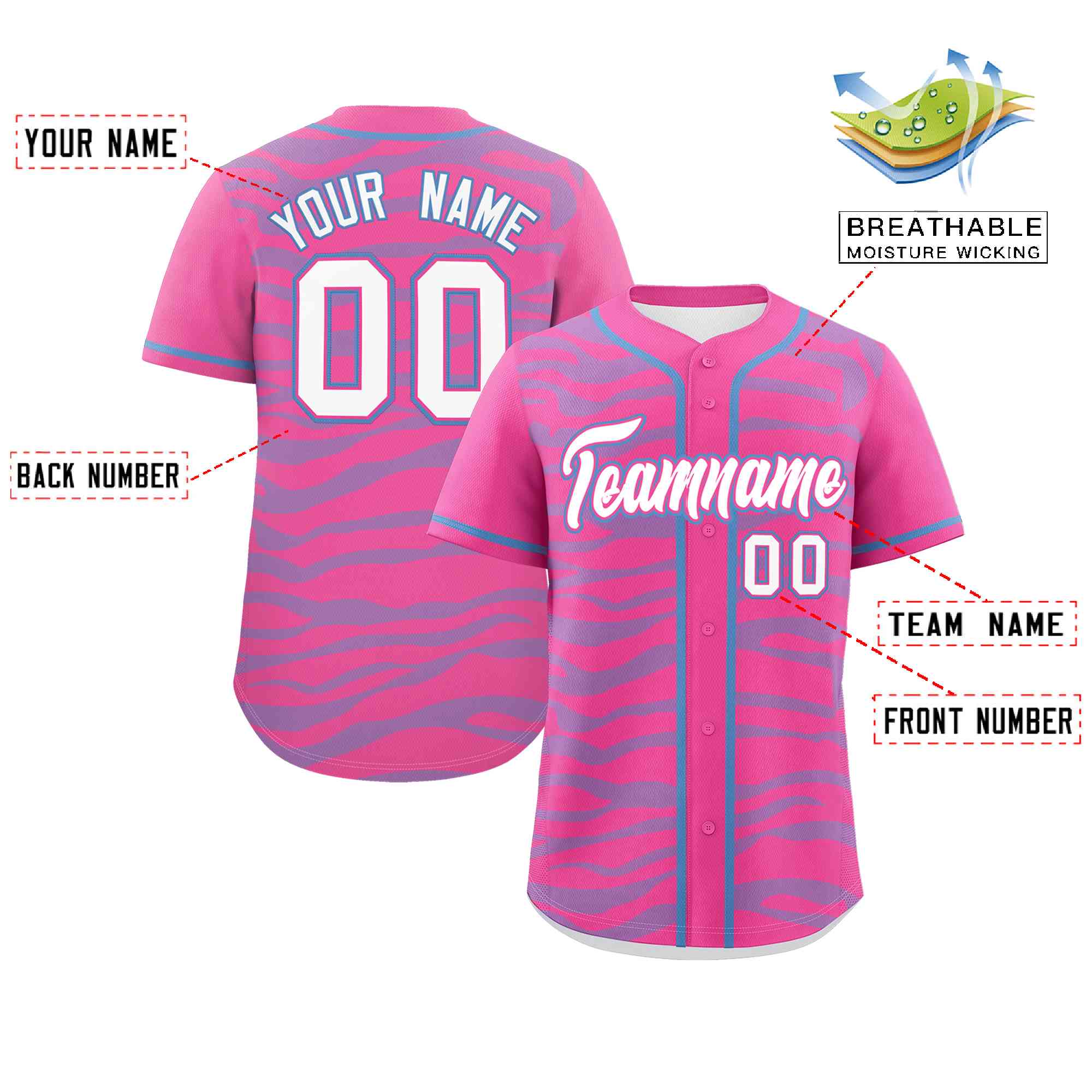 Custom Pink Powder Blue Zebra Stripes Graffiti Pattern Authentic Baseball Jersey