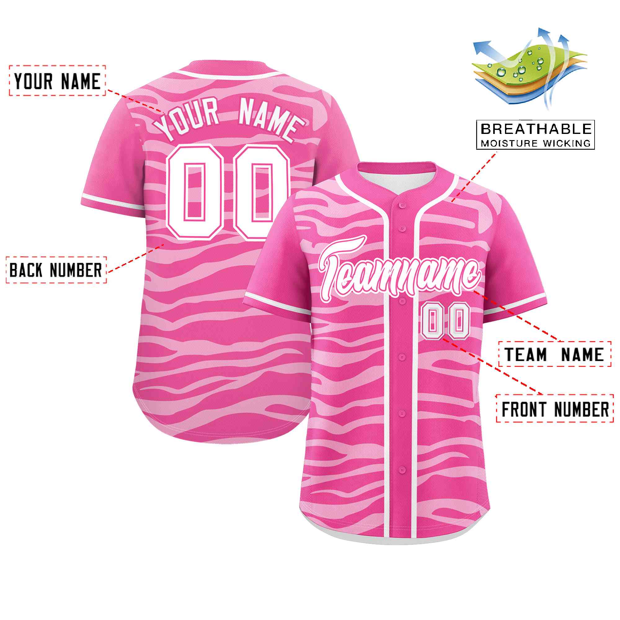 Custom Pink White Zebra Stripes Graffiti Pattern Authentic Baseball Jersey